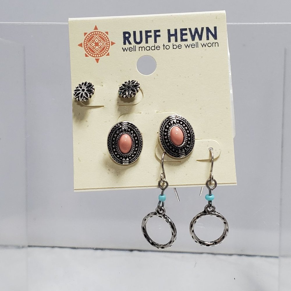 Ruff Hewn trio earrings